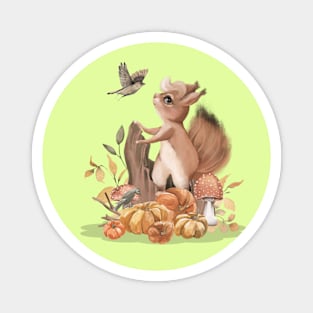 Cute squirrel talk to a bird Magnet